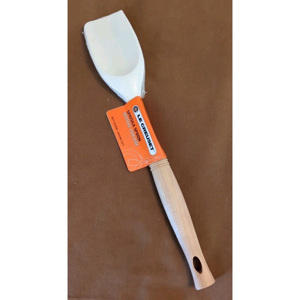 Spatula Spoon LE CREUSET Revolution‎ White Silicone Head Wood Handle NWT